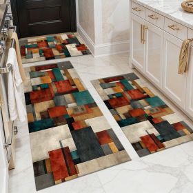 Three-piece kitchen rug set, non-slip and washable, abstract pattern kitchen hallway rug, soft and comfortable, suitable for sinks, floors, entra (Main Color: White, Main Material: Polyester)